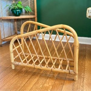 Rare Vintage 70’s Rattan Bamboo Magazine Record Storage Rack